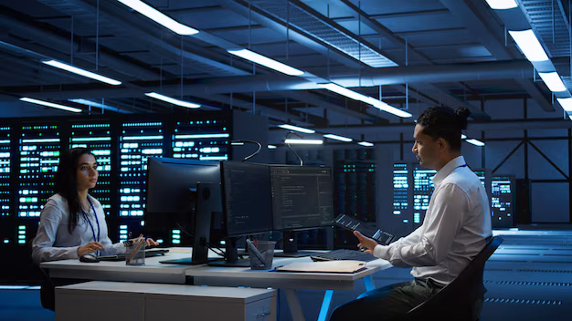 Managed IT services team monitoring business servers and network infrastructure